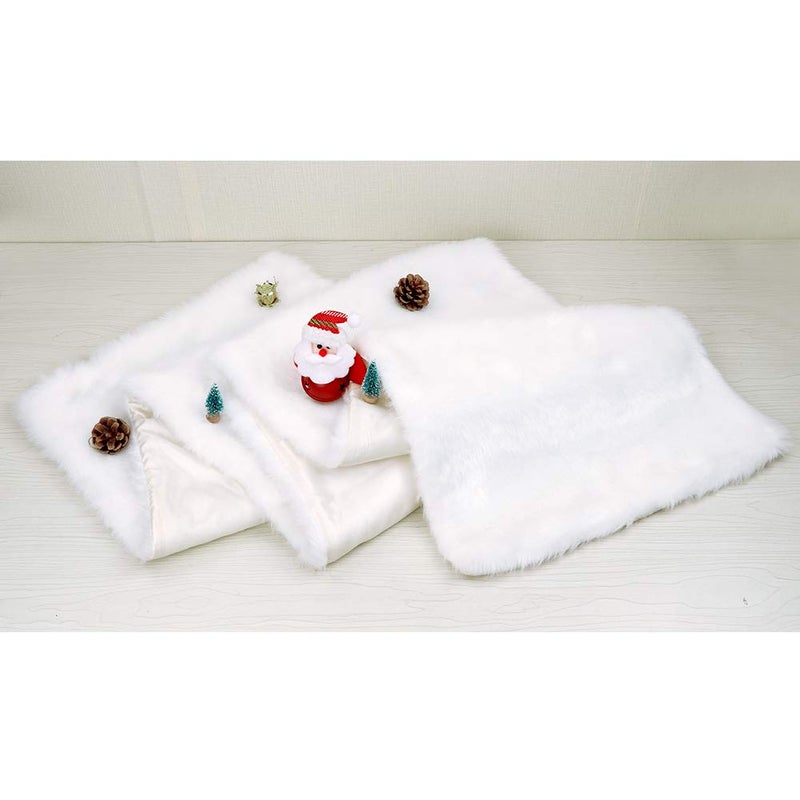 OurWarm Christmas Table Runner 72 x 15 Inch, Snowy White Faux Fur Table Runner for Christmas Table Decorations - Image 5